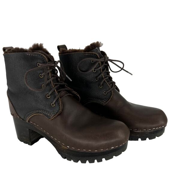 No. 6 Lander Shearling Lace Up Clog Boots in Dark Brown - Picture 8 of 14